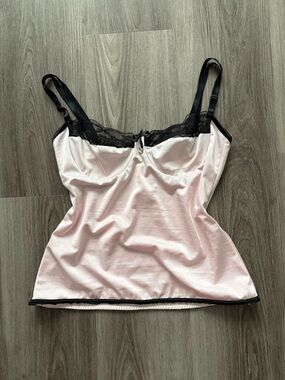 Y2K Coquette Pink Lace-Trim Camisole with Black Contrast Straps